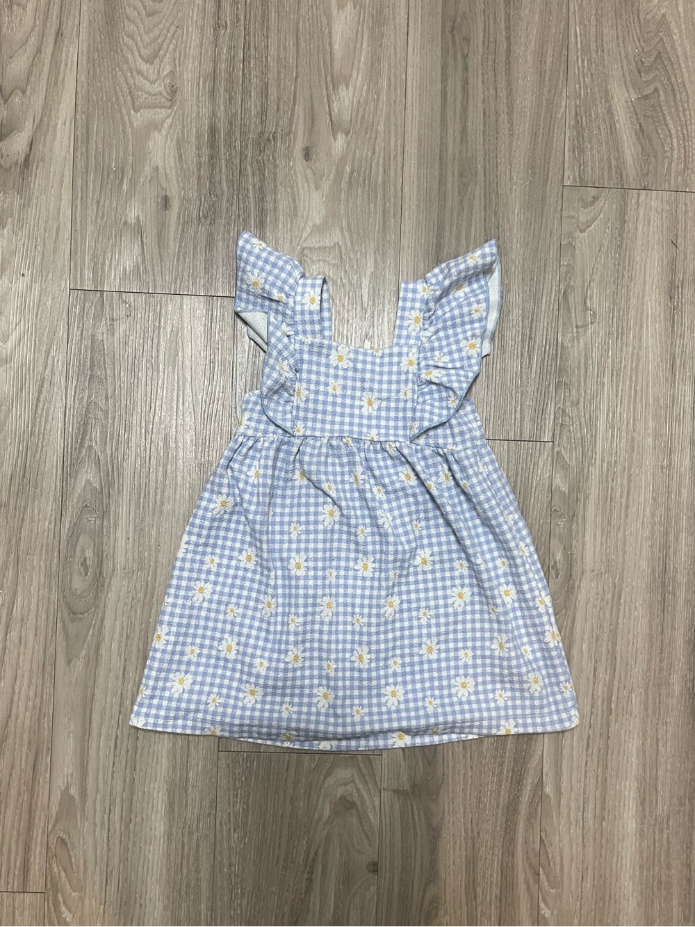 Zara Light Blue Gingham Daisy Ruffle Dress